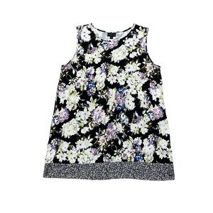 J Jill Wearever Collection Sleeveless Blouse Women’s M Black Floral Tank Top